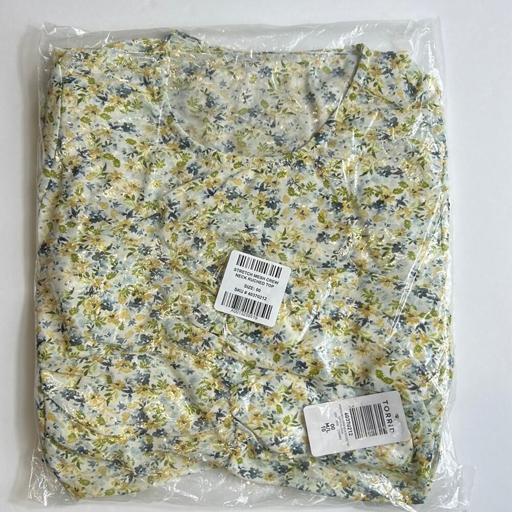 M Torrid 00 Top Mesh Lined Ruched Ditsy Floral NWT Cottagecore Coquette 90s